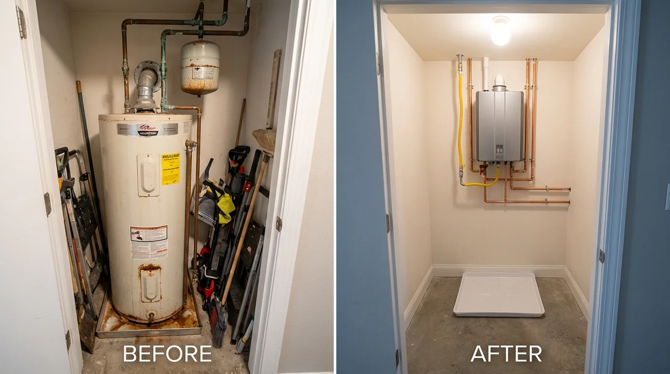 Tank water heater versus wall-mounted tankless unit comparison for Pinehurst, NC homeowners