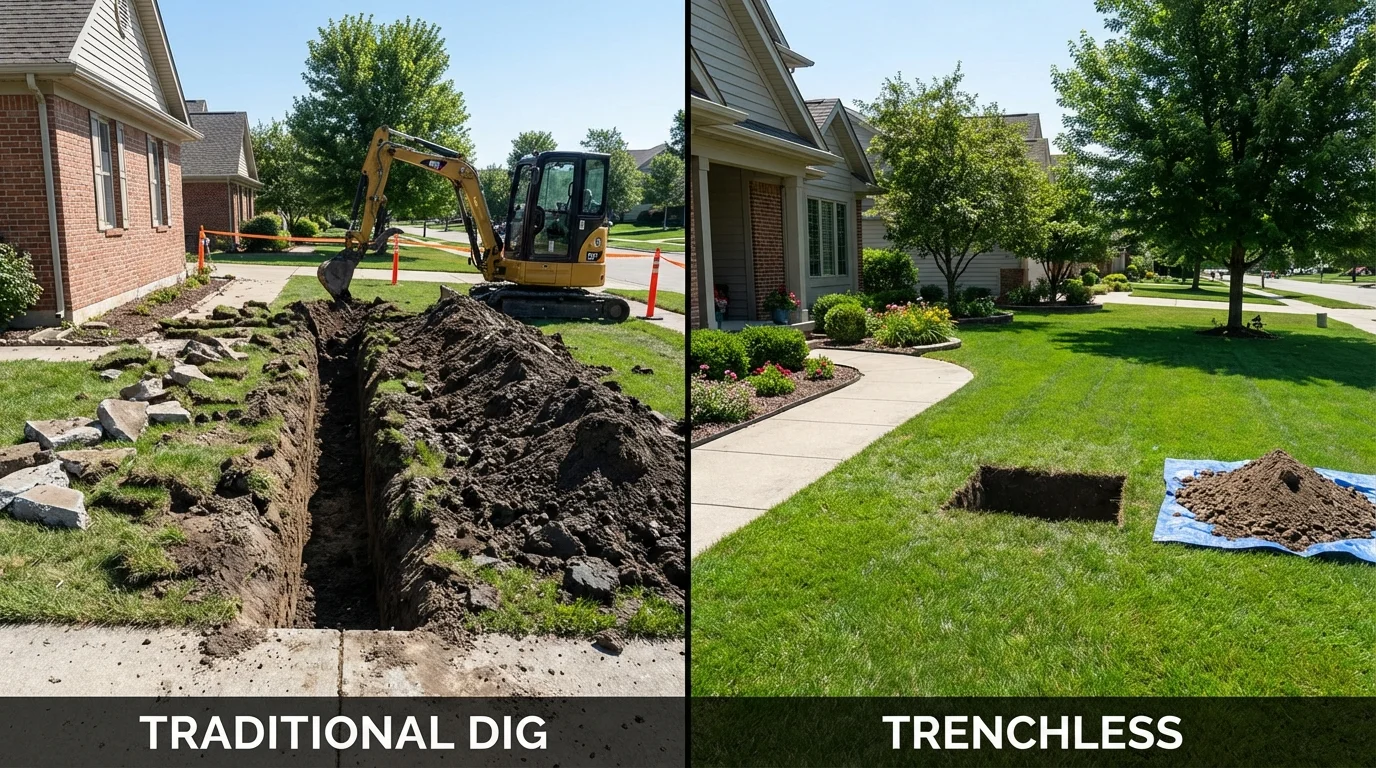 Trenchless sewer repair with minimal yard damage versus traditional excavation in Pinehurst, NC